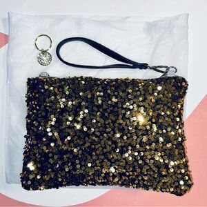 Sequin Clutch Bag with Wristlet - Gold and Black (⭐️inc. free gift)